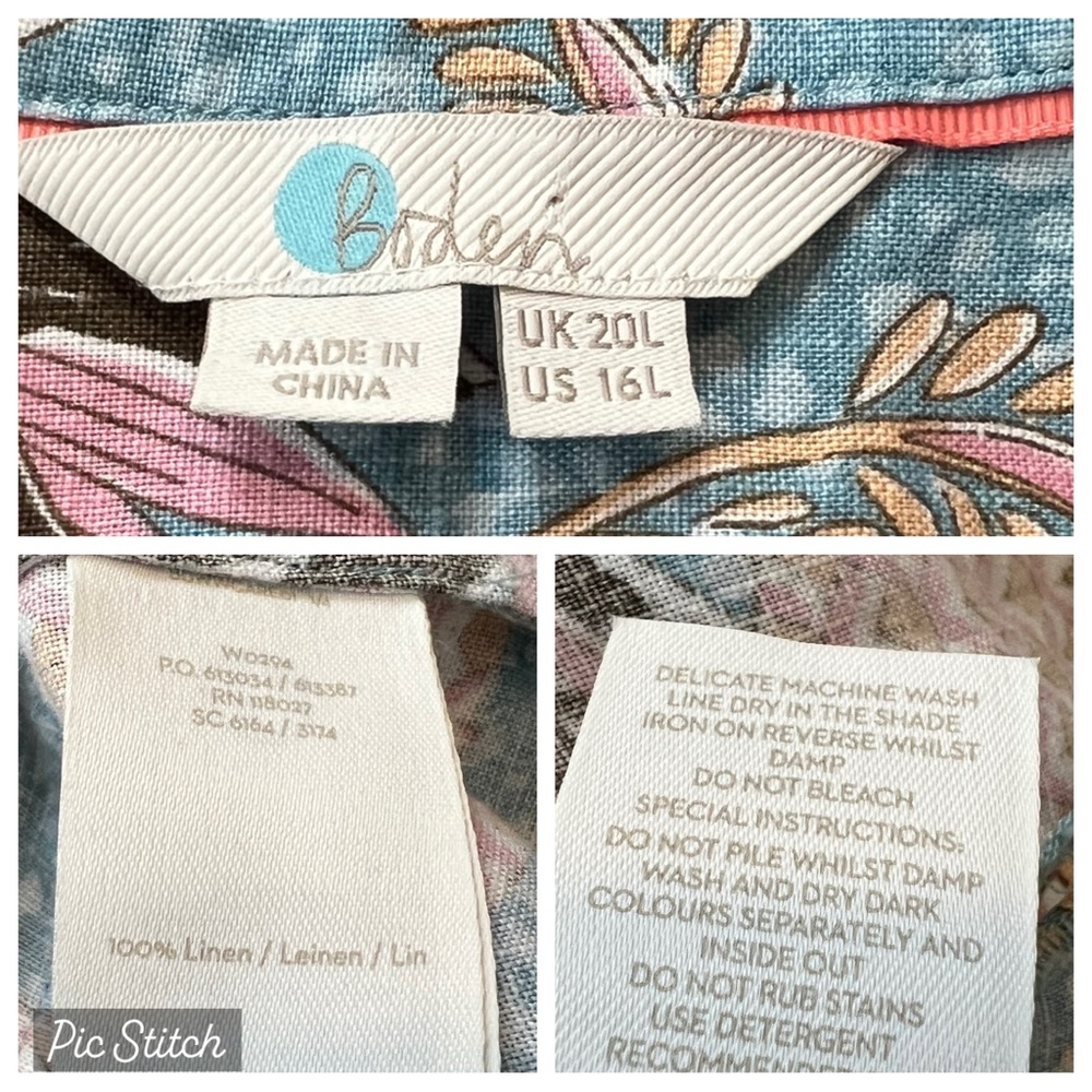 Boden Light Blue Pink Pineapple Print Evangeline Linen Tunic Dress 16 Long Tall - Picture 8 of 9